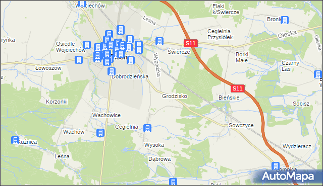 mapa Grodzisko gmina Olesno, Grodzisko gmina Olesno na mapie Targeo