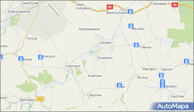 mapa Grodzisko gmina Pawłowiczki, Grodzisko gmina Pawłowiczki na mapie Targeo