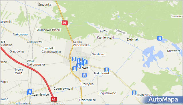 mapa Grodztwo gmina Kowal, Grodztwo gmina Kowal na mapie Targeo