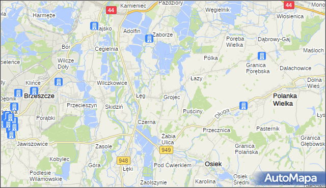 mapa Grojec gmina Oświęcim, Grojec gmina Oświęcim na mapie Targeo