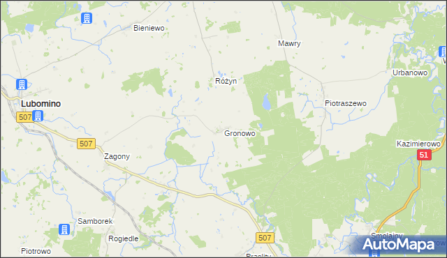 mapa Gronowo gmina Lubomino, Gronowo gmina Lubomino na mapie Targeo