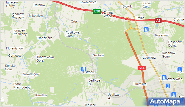 mapa Grotniki gmina Zgierz, Grotniki gmina Zgierz na mapie Targeo