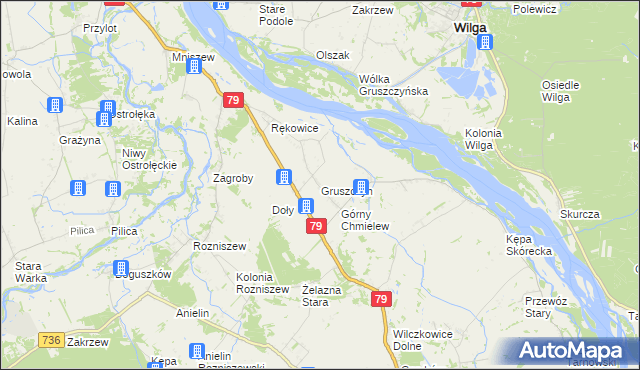 mapa Gruszczyn gmina Magnuszew, Gruszczyn gmina Magnuszew na mapie Targeo