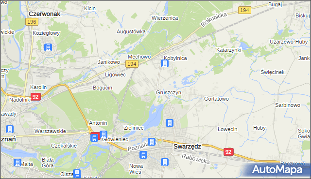 mapa Gruszczyn gmina Swarzędz, Gruszczyn gmina Swarzędz na mapie Targeo