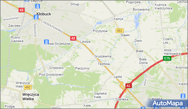 mapa Gruszewnia, Gruszewnia na mapie Targeo