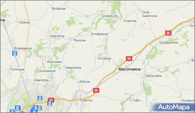 mapa Gruszów gmina Marcinowice, Gruszów gmina Marcinowice na mapie Targeo