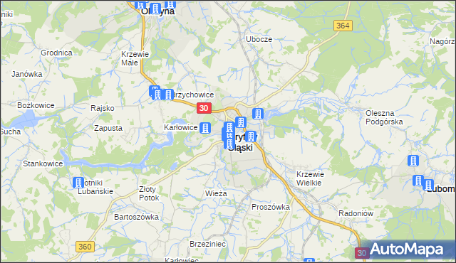 mapa Gryfów Śląski, Gryfów Śląski na mapie Targeo