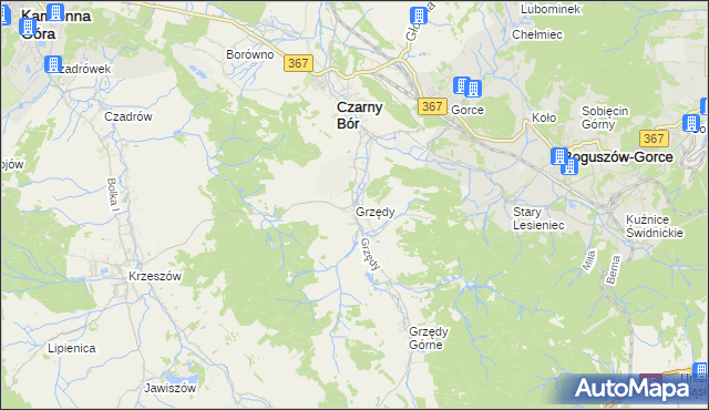 mapa Grzędy gmina Czarny Bór, Grzędy gmina Czarny Bór na mapie Targeo