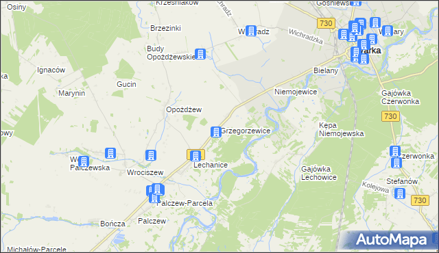 mapa Grzegorzewice gmina Warka, Grzegorzewice gmina Warka na mapie Targeo
