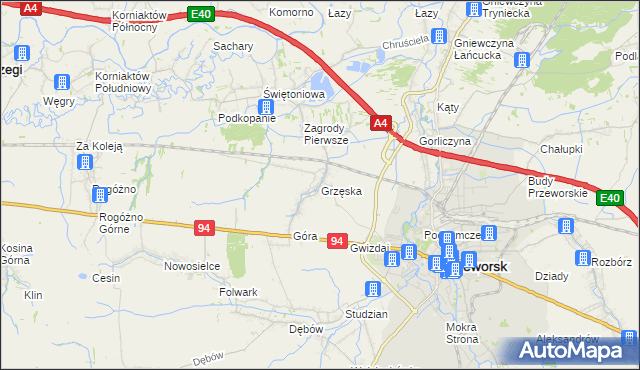 mapa Grzęska, Grzęska na mapie Targeo
