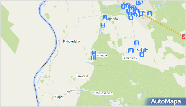 mapa Grzmiąca gmina Cybinka, Grzmiąca gmina Cybinka na mapie Targeo