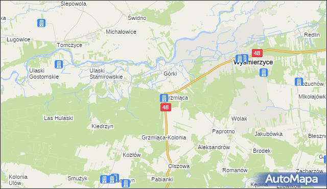 mapa Grzmiąca gmina Wyśmierzyce, Grzmiąca gmina Wyśmierzyce na mapie Targeo