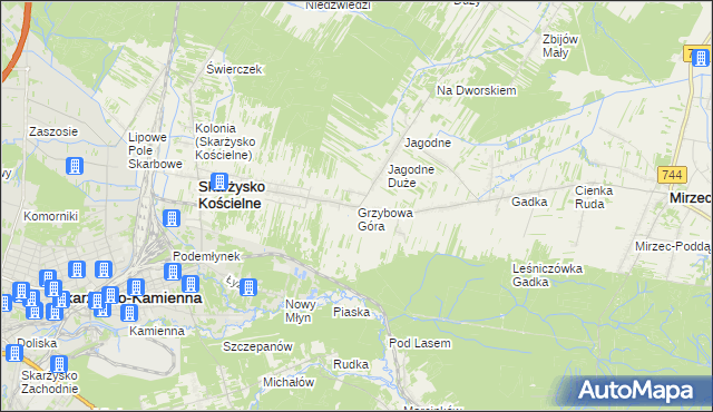 mapa Grzybowa Góra, Grzybowa Góra na mapie Targeo