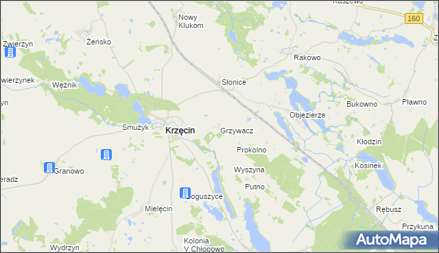 mapa Grzywacz gmina Krzęcin, Grzywacz gmina Krzęcin na mapie Targeo