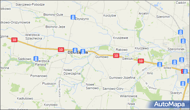 mapa Gumowo gmina Dzierzążnia, Gumowo gmina Dzierzążnia na mapie Targeo