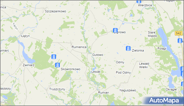 mapa Gutowo gmina Lubawa, Gutowo gmina Lubawa na mapie Targeo
