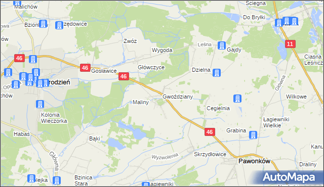 mapa Gwoździany, Gwoździany na mapie Targeo
