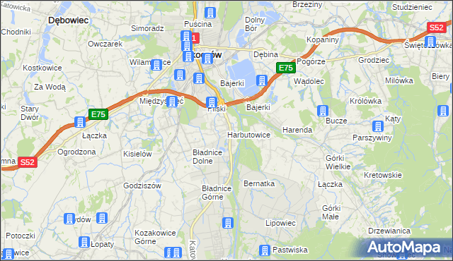 mapa Harbutowice gmina Skoczów, Harbutowice gmina Skoczów na mapie Targeo