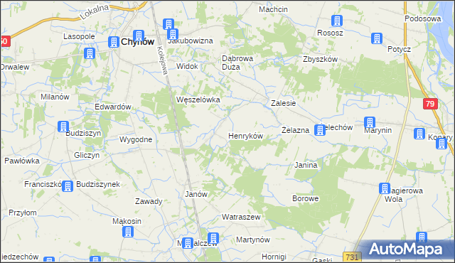 mapa Henryków gmina Chynów, Henryków gmina Chynów na mapie Targeo