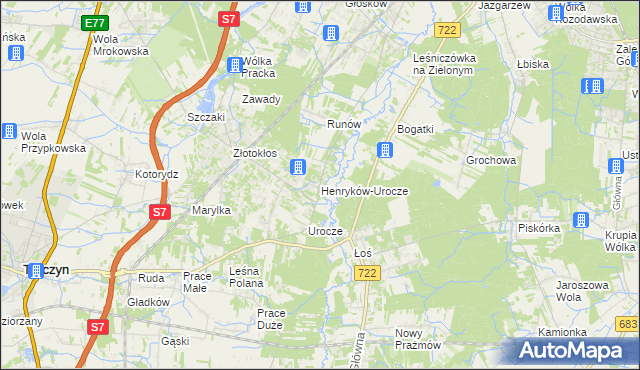 mapa Henryków-Urocze, Henryków-Urocze na mapie Targeo