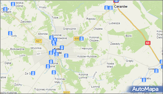 mapa Henrysin gmina Kosów Lacki, Henrysin gmina Kosów Lacki na mapie Targeo