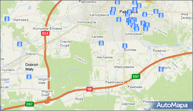 mapa Hermanów gmina Pabianice, Hermanów gmina Pabianice na mapie Targeo