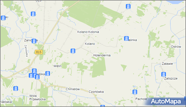 mapa Holendernia gmina Jabłoń, Holendernia gmina Jabłoń na mapie Targeo
