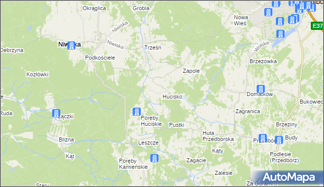 mapa Hucisko gmina Niwiska, Hucisko gmina Niwiska na mapie Targeo