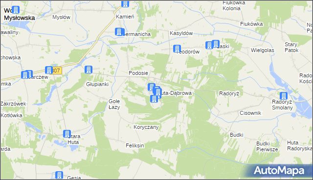 mapa Huta-Dąbrowa, Huta-Dąbrowa na mapie Targeo