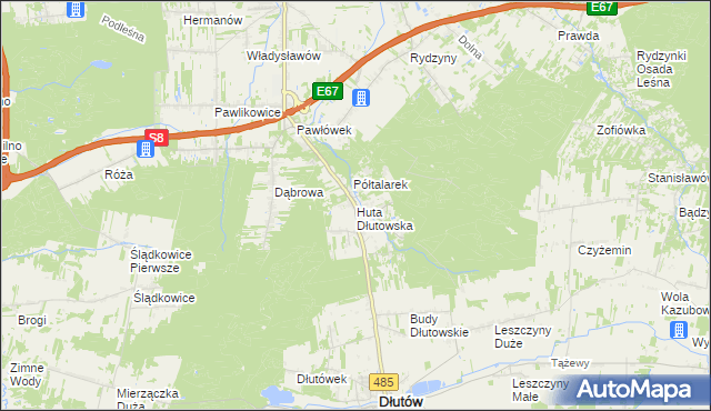 mapa Huta Dłutowska, Huta Dłutowska na mapie Targeo