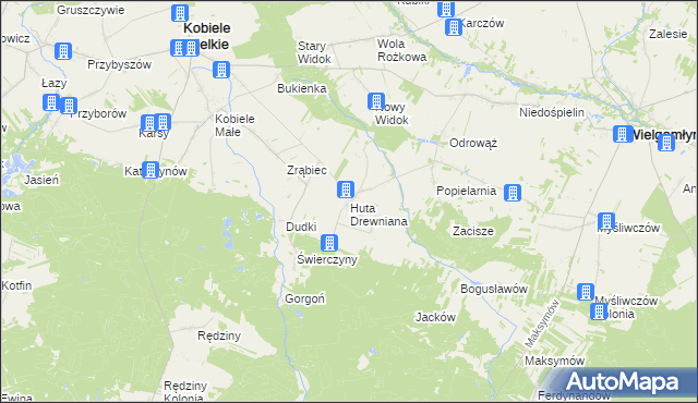 mapa Huta Drewniana, Huta Drewniana na mapie Targeo