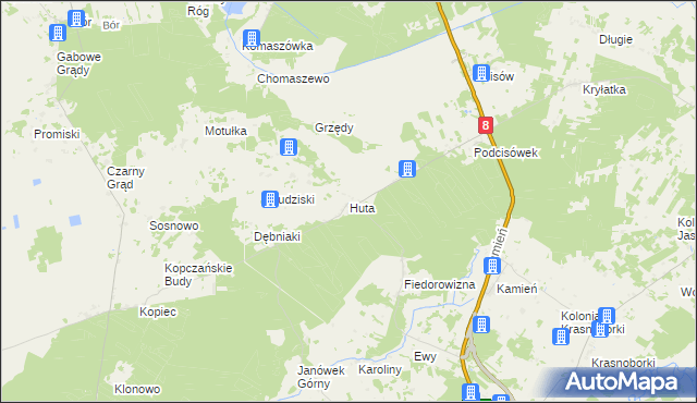 mapa Huta gmina Sztabin, Huta gmina Sztabin na mapie Targeo