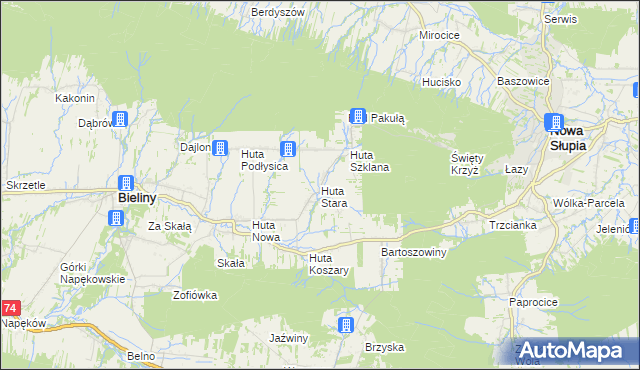 mapa Huta Stara gmina Bieliny, Huta Stara gmina Bieliny na mapie Targeo