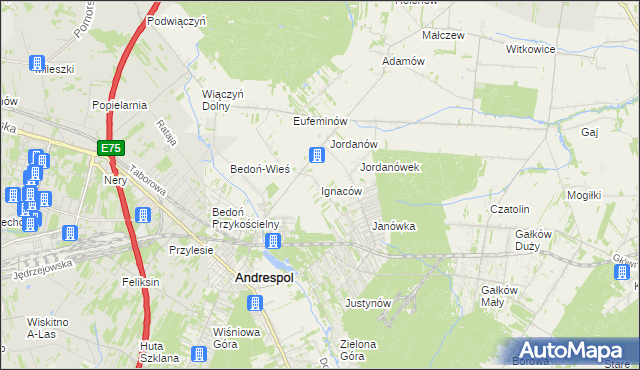 mapa Ignaców gmina Brzeziny, Ignaców gmina Brzeziny na mapie Targeo