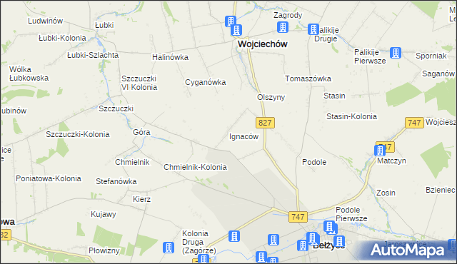 mapa Ignaców gmina Wojciechów, Ignaców gmina Wojciechów na mapie Targeo