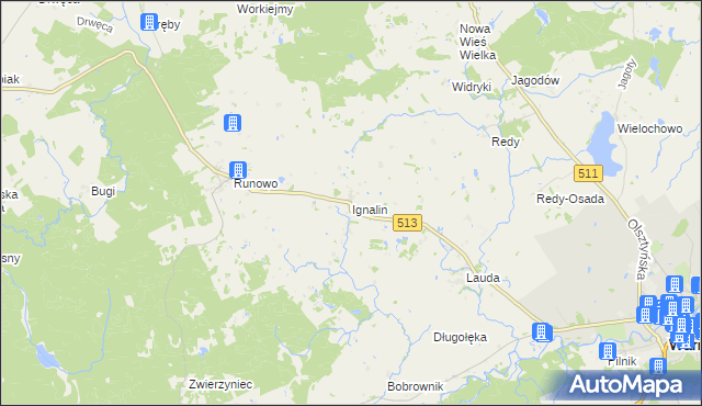 mapa Ignalin gmina Lidzbark Warmiński, Ignalin gmina Lidzbark Warmiński na mapie Targeo
