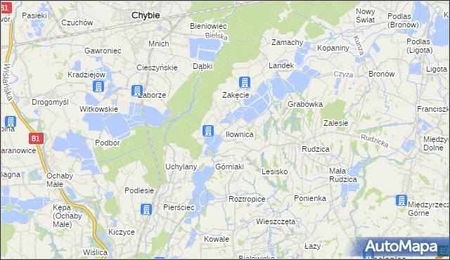 mapa Iłownica gmina Jasienica, Iłownica gmina Jasienica na mapie Targeo