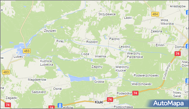 mapa Imielnia gmina Kluki, Imielnia gmina Kluki na mapie Targeo