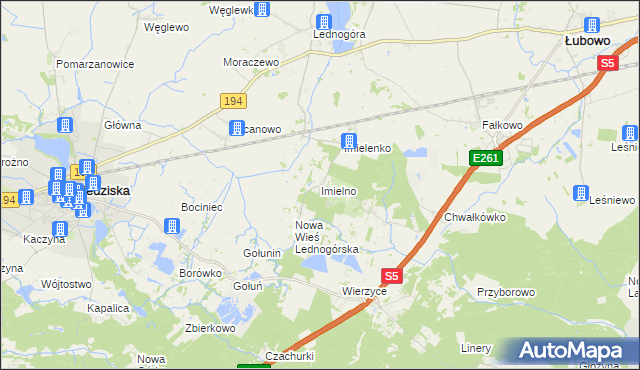 mapa Imielno gmina Łubowo, Imielno gmina Łubowo na mapie Targeo