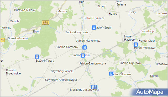mapa Jabłoń Kościelna, Jabłoń Kościelna na mapie Targeo
