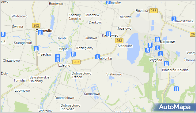 mapa Jabłonka gmina Kleczew, Jabłonka gmina Kleczew na mapie Targeo