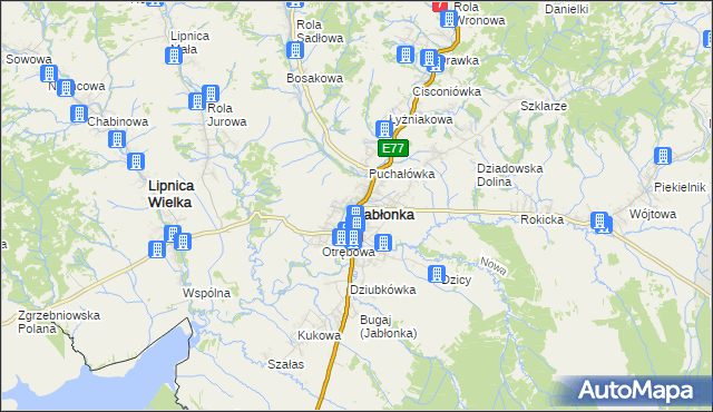 mapa Jabłonka powiat nowotarski, Jabłonka powiat nowotarski na mapie Targeo