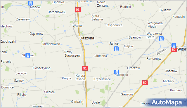 mapa Jabłonna gmina Daszyna, Jabłonna gmina Daszyna na mapie Targeo