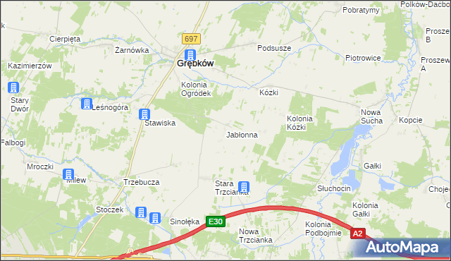 mapa Jabłonna gmina Grębków, Jabłonna gmina Grębków na mapie Targeo