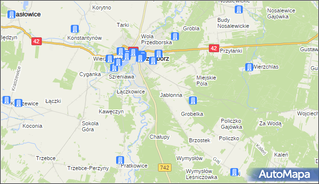 mapa Jabłonna gmina Przedbórz, Jabłonna gmina Przedbórz na mapie Targeo