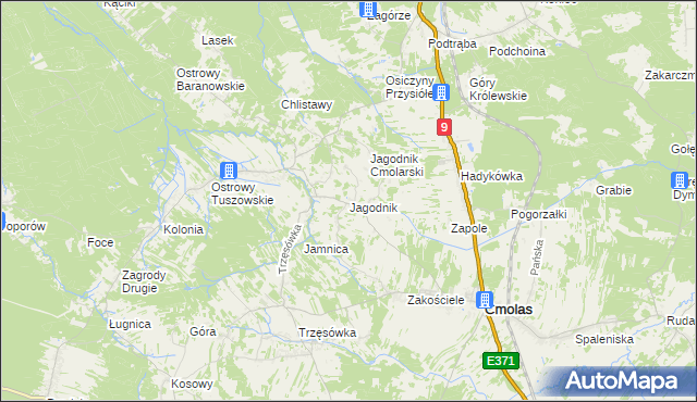 mapa Jagodnik gmina Cmolas, Jagodnik gmina Cmolas na mapie Targeo