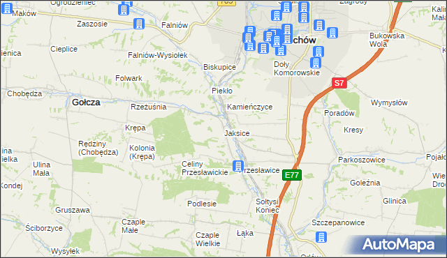 mapa Jaksice gmina Miechów, Jaksice gmina Miechów na mapie Targeo