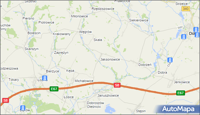 mapa Jaksonowice, Jaksonowice na mapie Targeo