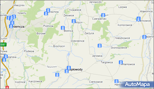 mapa Jakubów gmina Ciepłowody, Jakubów gmina Ciepłowody na mapie Targeo