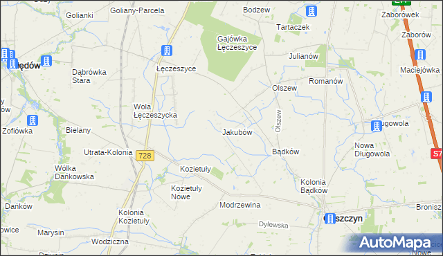 mapa Jakubów gmina Goszczyn, Jakubów gmina Goszczyn na mapie Targeo